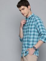 Mast & Harbour Men Blue & White Regular Fit Checked Casual Linen Sustainable Shirt