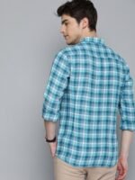 Mast & Harbour Men Blue & White Regular Fit Checked Casual Linen Sustainable Shirt