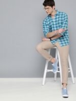 Mast & Harbour Men Blue & White Regular Fit Checked Casual Linen Sustainable Shirt