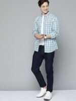 Mast & Harbour Men White & Blue Tartan Checked Casual Shirt