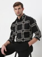 Mufti Slim Fit Geometric Printed Spread Collar Long Sleeve Cotton Casual Shirt