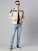 Pierre Carlo Men Striped Leather Jacket