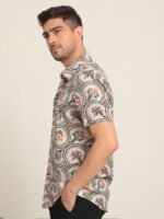 RARE RABBIT Men Tiles Slim Fit Opaque Floral Printed Cotton Shirt