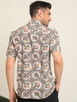 RARE RABBIT Men Tiles Slim Fit Opaque Floral Printed Cotton Shirt