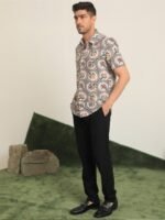 RARE RABBIT Men Tiles Slim Fit Opaque Floral Printed Cotton Shirt