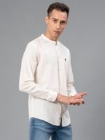 Red Tape Mandarin Collar Cotton Linen Casual Shirt