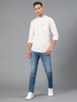 Red Tape Mandarin Collar Cotton Linen Casual Shirt