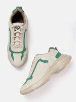 Roadster Men Beige & Green Colourblocked Sneakers