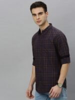 Roadster Men Brown & Orange Checked Pure Cotton Sustainable Casual Shirt