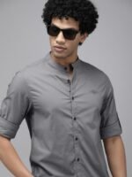 Roadster Men Castle Rock Slim Fit Opaque Mandarin Collared Sustainable Casual Shirt