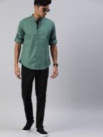 Roadster Men Green Regular Fit Solid Sustainable Casual Shirt