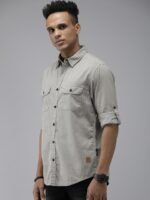 Roadster Men Grey Solid Pure Cotton Standard Casual Shirt