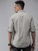 Roadster Men Grey Solid Pure Cotton Standard Casual Shirt