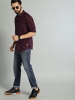 Roadster Men Maroon & Navy Blue Regular Fit Checked Casual Sustainable Shirt