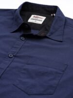 Roadster Men Navy Blue Pure Cotton Solid Casual Shirt