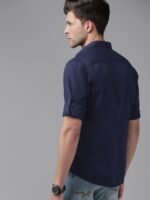 Roadster Men Navy Blue Pure Cotton Solid Casual Shirt