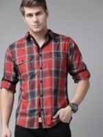 Roadster Men Red & Grey Pure Cotton Tartan Checks Checked Sustainable Casual Shirt