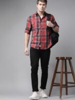 Roadster Men Red & Grey Pure Cotton Tartan Checks Checked Sustainable Casual Shirt