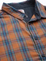 Roadster Men Rust Brown & Navy Blue Pure Cotton Tartan Checks Checked Casual Shirt