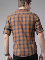 Roadster Men Rust Brown & Navy Blue Pure Cotton Tartan Checks Checked Casual Shirt