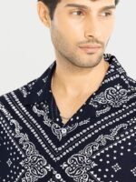 Snitch Navy Blue Classic Oversized Ethnic Motifs Printed Casual Shirt