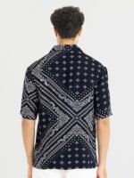 Snitch Navy Blue Classic Oversized Ethnic Motifs Printed Casual Shirt