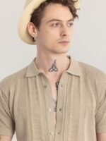 Snitch Straight Slim Fit Spread Collar Short Sleeves Cotton Casual Shirt