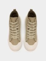 Styli Beige Hi-Top Canvas Lace Up Sneakers