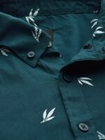 Sztori Men Plus Size Teal Green & White Pure Cotton Floral Printed Casual Shirt