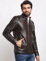 Teakwood Leathers Mandarin Collar Leather Jacket