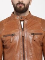 Teakwood Leathers Men Tan Genuine Leather Biker Jacket