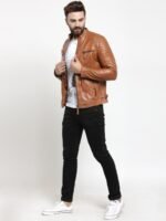 Teakwood Leathers Men Tan Genuine Leather Biker Jacket