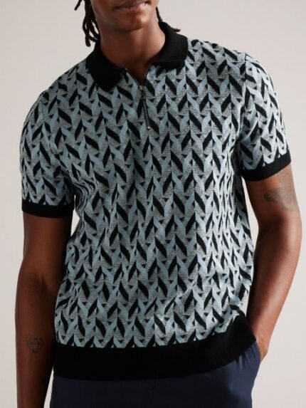 Ted Baker Geometric Printed Polo Collar Cotton T-shirt