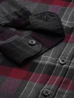 THE BEAR HOUSE Ardor Edition Men Grey & Maroon Slim Fit Checked Cotton Casual Shirt