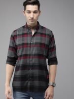 THE BEAR HOUSE Ardor Edition Men Grey & Maroon Slim Fit Checked Cotton Casual Shirt