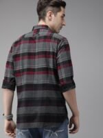 THE BEAR HOUSE Ardor Edition Men Grey & Maroon Slim Fit Checked Cotton Casual Shirt