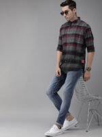 THE BEAR HOUSE Ardor Edition Men Grey & Maroon Slim Fit Checked Cotton Casual Shirt