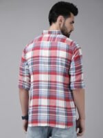 THE BEAR HOUSE Men Blue & Red Pure Cotton Slim Fit Tartan Checks Casual Shirt