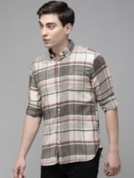 THE BEAR HOUSE Men Grey Slim Fit Pure Cotton Checked Casual Shirt