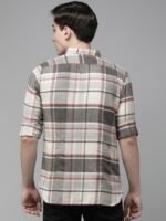 THE BEAR HOUSE Men Grey Slim Fit Pure Cotton Checked Casual Shirt