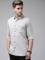 THE BEAR HOUSE Men Grey Solid Cotton Slim Fit Casual Shirt