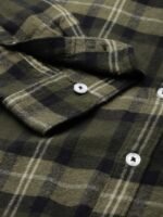 THE BEAR HOUSE Men Olive Green & White Slim Fit Checked Pure Cotton Casual Shirt