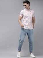 THE BEAR HOUSE Men Pink Slim Fit Floral Print Pure Cotton Casual Shirt