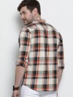 The Indian Garage Co Men Cream-Coloured Slim Fit Tartan Checked Casual Shirt