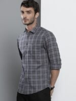 The Indian Garage Co Men Grey Slim Fit Tartan Checks Casual Shirt