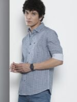 The Indian Garage Co Men Navy Blue Micro Checked Casual Shirt