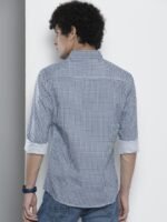 The Indian Garage Co Men Navy Blue Micro Checked Casual Shirt