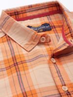 The Indian Garage Co Men Orange Comfort Checked Regular Fit Cotton Casual Shirt