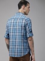 The Roadster Lifestyle Co Men Blue And Grey Tartan Checked Pure Cotton Casual Shirt