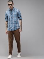The Roadster Lifestyle Co Men Blue And Grey Tartan Checked Pure Cotton Casual Shirt